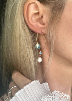 Creole Süßwasserperle rosegold mit türkis als Himmlische Perlen Ohrringe